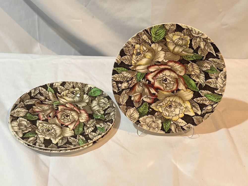 Vintage Myott Son & Co Bermuda England Plates Set of 3 Floral Transferware
